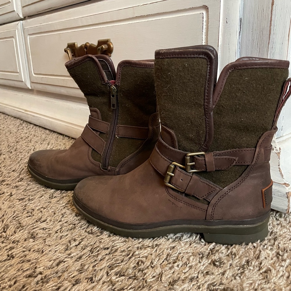 UGG Dark Brown Moto Boots with Buckle Detail